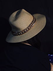 Load image into Gallery viewer, Floppy Straw Hat with Gold Chain
