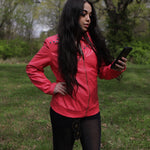 Load image into Gallery viewer, Pink Vegan Leather Jacket with Front and Back Yoke Stud Detailing

