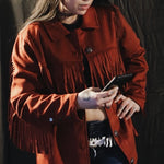 Load image into Gallery viewer, Faux Suede Rusty Fringe Jacket - Lisa Lassi
