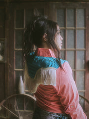 Load image into Gallery viewer, Coral Color Block Western Button Up Top
