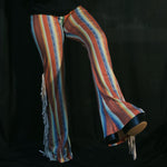 Load image into Gallery viewer, Red Stripe Flares with White Fringe
