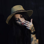 Load image into Gallery viewer, Floppy Straw Hat with Gold Chain
