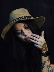 Load image into Gallery viewer, Floppy Straw Hat with Gold Chain
