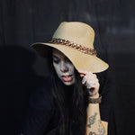 Load image into Gallery viewer, Floppy Straw Hat with Gold Chain
