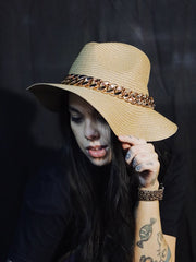 Load image into Gallery viewer, Floppy Straw Hat with Gold Chain

