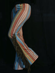 Load image into Gallery viewer, Blue &amp; Orange Flares with Tan Fringe
