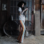 Load image into Gallery viewer, Blue &amp; Orange Flares with Tan Fringe
