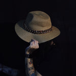 Load image into Gallery viewer, Floppy Straw Hat with Gold Chain
