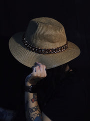 Load image into Gallery viewer, Floppy Straw Hat with Gold Chain
