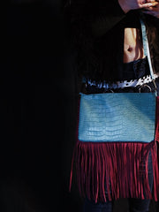 Load image into Gallery viewer, Faux Alligator Purse with Pink Fringe - Lisa Lassi
