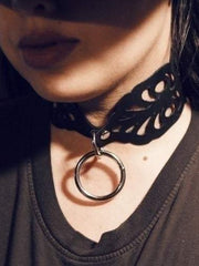 Load image into Gallery viewer, Leather O-Ring Intricate Cut Choker - Lisa Lassi
