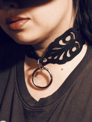 Load image into Gallery viewer, Leather O-Ring Intricate Cut Choker - Lisa Lassi
