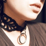 Load image into Gallery viewer, Leather O-Ring Intricate Cut Choker - Lisa Lassi
